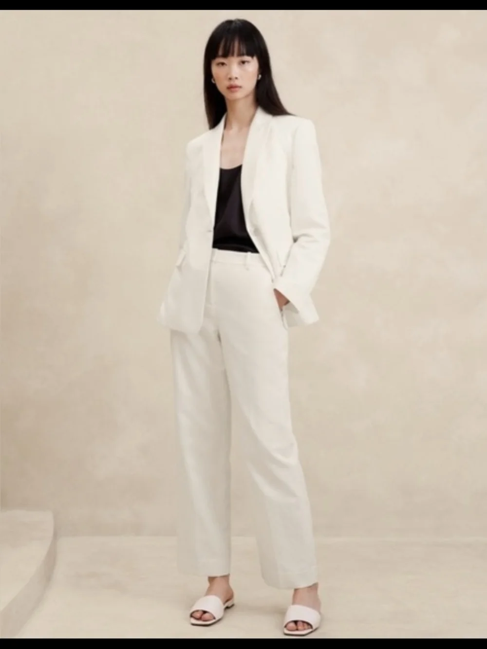 BANANA REPUBLIC Italian Cotton Linen Pants Seahaven Straight Women 10 Ivory Work